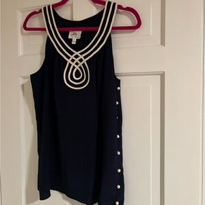 Milly Navy Blue Sleeveless Top with White Accents
